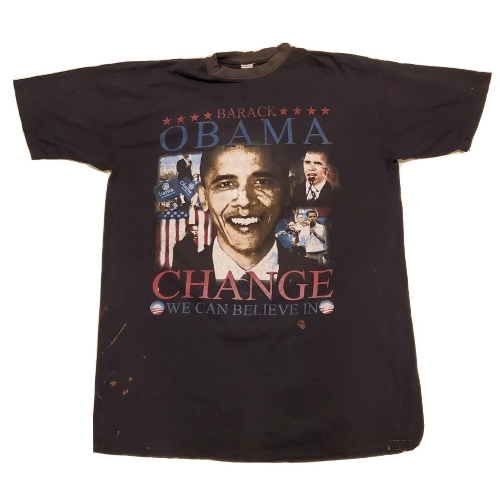 Barrack Obama Vintage THRASHED Big Print Double Sided Graphic T Shirt Sz 2XL 3XL